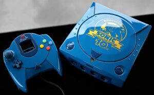Dreamcast customisée aux couleurs du jeu vidéo sonic